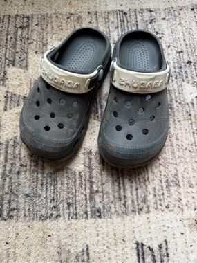Kids Black Clog Sandals with White Strap